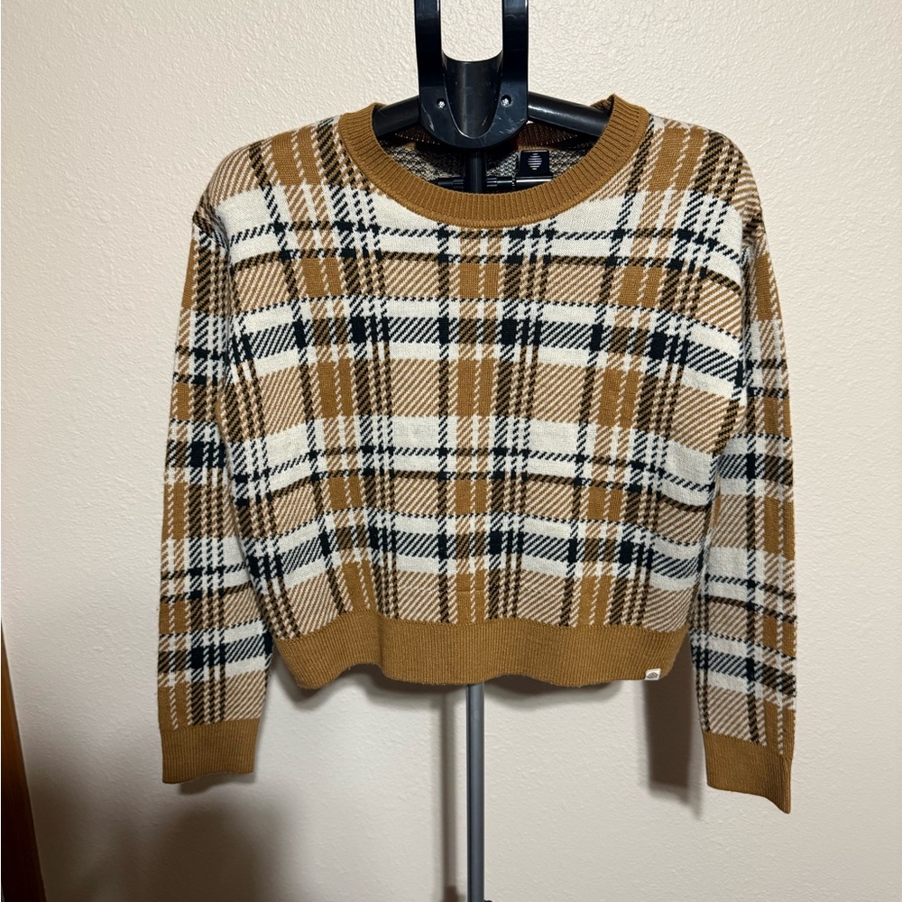 Dickies Plaid Crew Neck Sweater - Brown, White, and Black